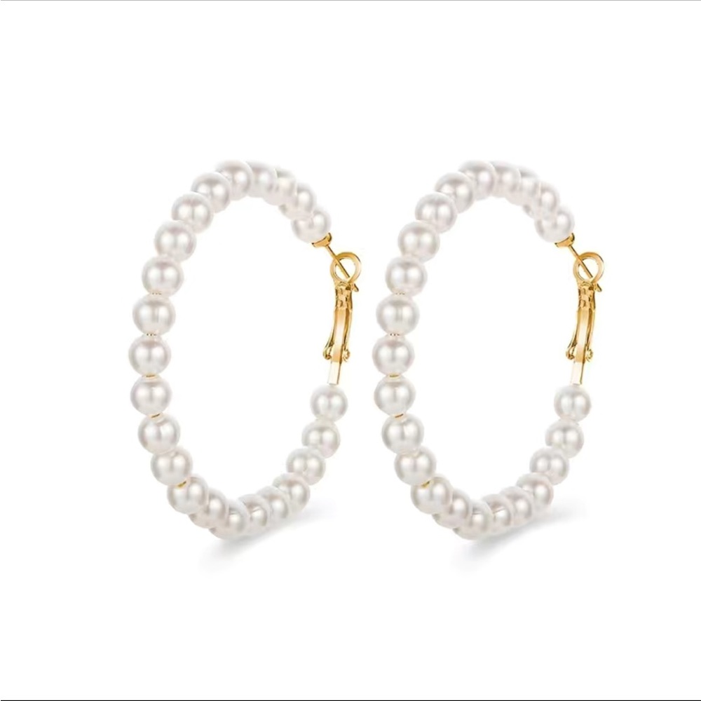Pearl and Gold Hoop Style Earrings
